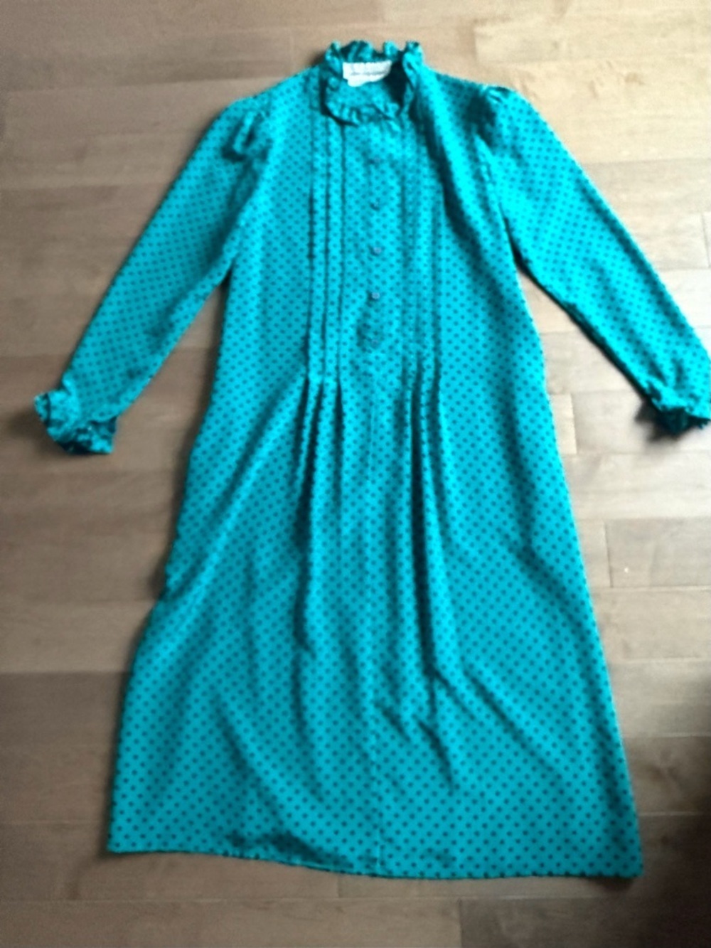 Vintage Saks Fifth Avenue Teal Silk Polka Dot Dress